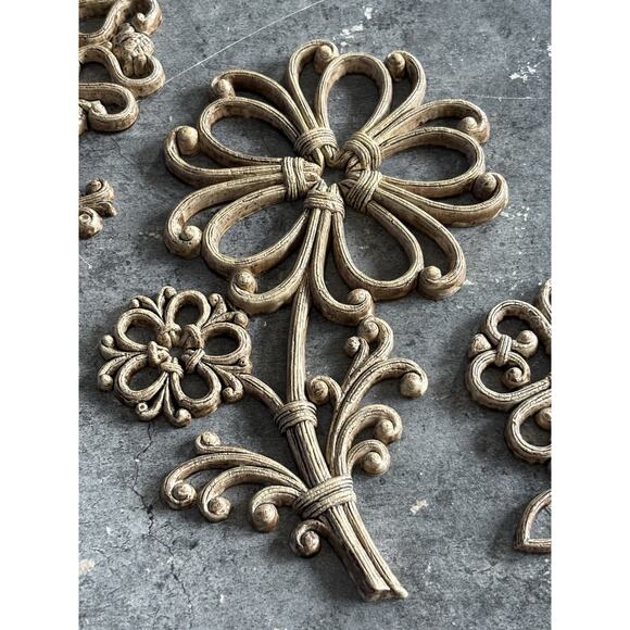 3 Homco Flower Wall Decor, Faux Wood/Wicker, 1978 Vtg Floral - Picture 3 of 9